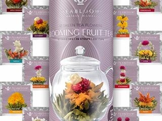Juego regalo de 12 tés florecientes de frutas de Teabloom - 12 variedades de té en flor - Té verde & bote regalo de sabores de frutas