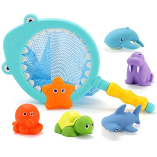 Juguetes de Baño con Forma de Animales para Bebés y Niños| Set de 4 Animales Marinos de Juguete Coloridos para La Bañera-Piscina-Playa | Ideal Juguete de Baño Bebé con Rompecabezas
