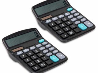 JZK 2 x Calculadora electrónica de sobremesa con energía solar y batería funcionamiento botón grande 12 dígitos pantalla LCD grande para casa oficina colegio financiar contador