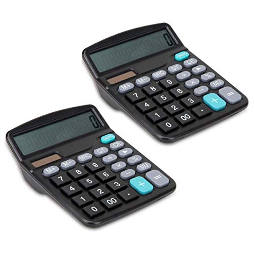 JZK 2 x Calculadora electrónica de sobremesa con energía solar y batería funcionamiento botón grande 12 dígitos pantalla LCD grande para casa oficina colegio financiar contador