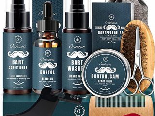 Kit Barba Cuidado para Hombres, 10 en 1 Set de Afeitado y Recorte Con Champú Barba, Acondicionador, Aceite, Bálsamo, Peine, Cepillo, Tijera, Afeitadora de barba, Bolsa de lona, Mejor Regalo para Papa