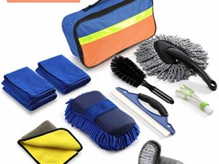 Kit Limpieza Coche 11 Piezas, Set Limpieza Coche, Kit de Herramientas de Lavado de Autos (Paños de limpieza, Cepillo para Llantas, Cepillo de Limpieza de automóviles, Bolsa de almacenamiento)