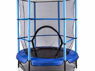 Klarfit Rocketkid - Cama elástica, Cama elástica niños a Partir de 3 años, Cama elástica Exterior con Carga máx. 50 kg, Red de Seguridad, Suspensión de Cuerda elástica, Borde Acolchado, Azul