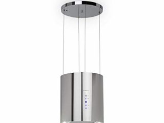 Klarstein Barett - Campana extractora de tipo isla, Ø35cm, 190 W, Ventilación máxima de 590 m³/h, 3 niveles de potencia, CEE B, Campanas extractoras cocina, LED, Acero inoxidable cepillado, Plateado