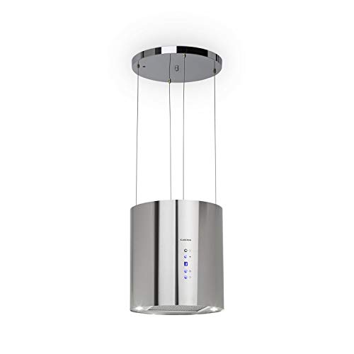 Klarstein Barett - Campana extractora de tipo isla, Ø35cm, 190 W, Ventilación máxima de 590 m³/h, 3 niveles de potencia, CEE B, Campanas extractoras cocina, LED, Acero inoxidable cepillado, Plateado
