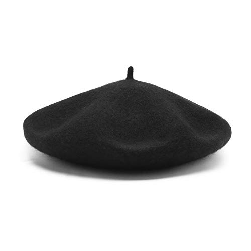 Kono Boina Vasca para Mujer Boina de Lana Francesa Sombrero Redondo Cálido para Invierno Otoño (Negro)
