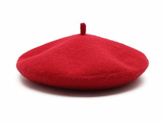 Kono Boina Vasca para Mujer Boina de Lana Francesa Sombrero Redondo Cálido para Invierno Otoño (Rojo)