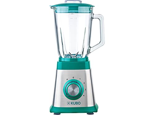 KUBO Batidora de Vaso, Jarra Cristal, 1000W, 4 velocidades, 1.5L, 6 Cuchillas en Acero Inoxidable, Función Pica Hielo