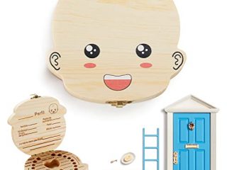 LA PUERTA MÁGICA Caja dientes de leche y puerta ratoncito Pérez CERTIFICADA - La puerta mágica del ratón Pérez con 10 accesorios + postal de felicitación - Regalo niño 5 años (Azul Niño)