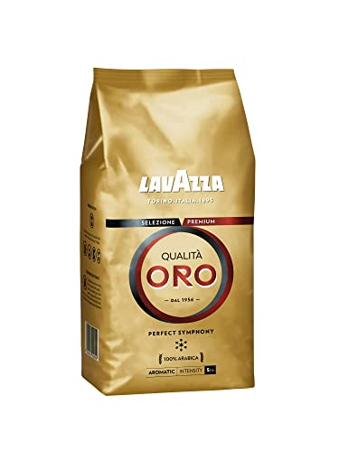 Lavazza Café en Grano, Qualità Oro Perfect Symphony, Café Espresso 100% Arábica Redondo y Aromático, Paquete de 1 Kg
