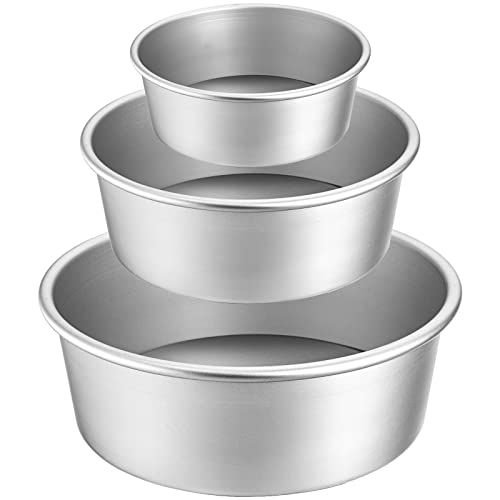 Lawei 3 piezas Molde para Pastel Redondo de Base Desmontable Molde Redondo Recto Aluminio - 10 cm, 15 cm, 20 cm