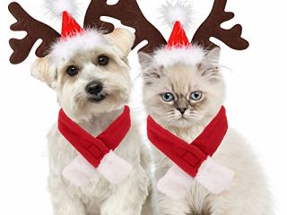 Legendog Disfraz de perro de Navidad, gorras ajustables para la cabeza y bufanda, traje de Navidad para mascotas, para perros, gatito, regalo dulce (gorras y bufanda)