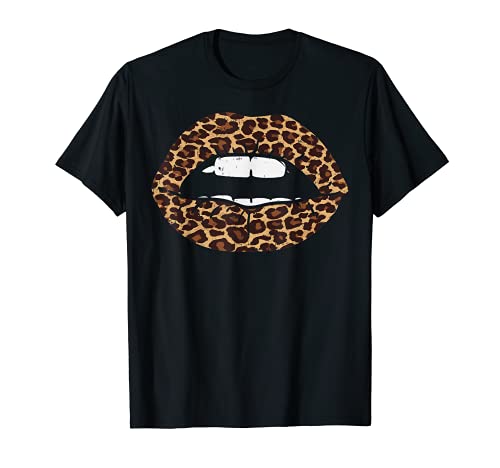 Leopard Print Lips Sexy Mouth Kiss Animal Lover Women Camiseta