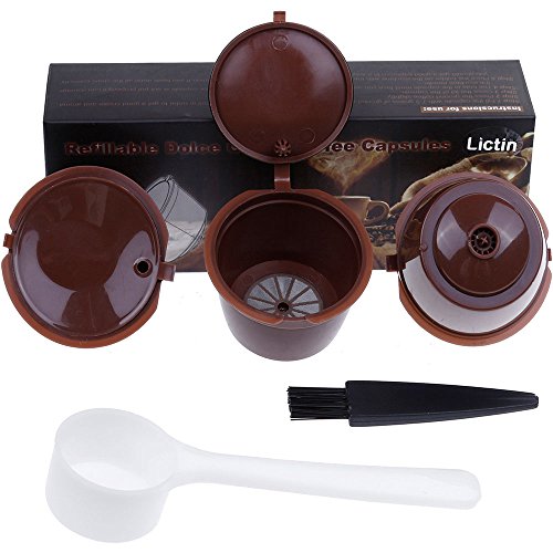 Lictin 3 Pack Cápsulas Filtros de Café Recargable Reutilizable para Cafetera Dolce Gusto Resistente Más de 150 Usos de Sustitucion de Cápsula de Café Dolce Gusto, color Marrón