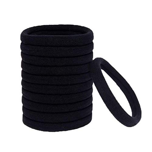 LIUJZZJ 20 Piezas Goma de Pelo Banda de Pelo Elástica Negra Grande de Algodón Cinta Elástica de Pelo Coletero para Pelo Grueso Pesado y Rizado Negro para Peinado Mujeres y Chicas por