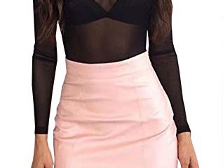 Loalirando Crop Top Sexy Mujer Manga Larga Top Corto Transparente Slim Chic Clubwear Casual Noche Camiseta de Cuello Redondo Alto (Negro, M)