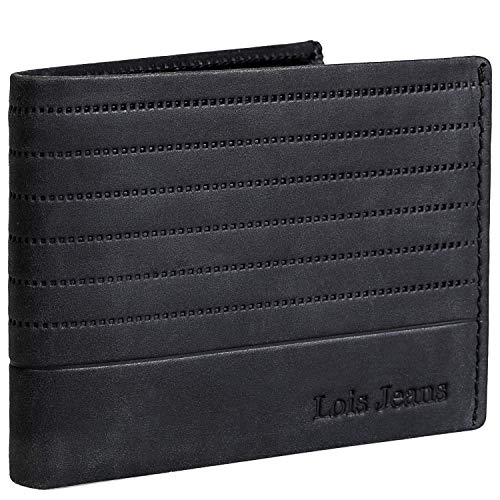 Lois - Cartera para Hombre Piel Genuina Cuero. Monedero, Tarjetero con Sistema Bloqueo RFID. Marca Original. Diseñada en España 202211, Color Negro