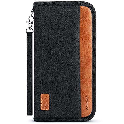 Looxmeer Cartera de Pasaporte de Viaje, Funda de Pasaporte para Documentos de Viaje, Funda Protectora con Protección RFID, Protector Pasaporte para Tarjeta de Crédito y Billetes, Negro