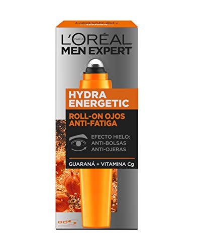 L'Oréal Men Expert Roll-On Contorno de Ojos Hydra Energetic Efecto Hielo, Anti-Bolsas y Anti-Ojeras con 2 Vitaminas, Uso diario - 10 ml
