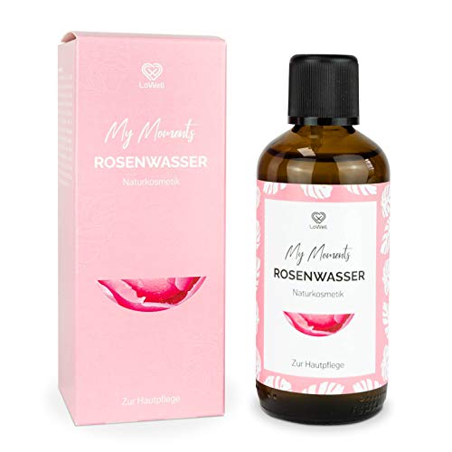 LoWell® Agua de rosas 100 ml - Natural y vegana - Loción facial para el cuidado de la piel - Para pieles con impurezas y acné - Contiene aceite de rosas 100 % natural - Cosmética natural