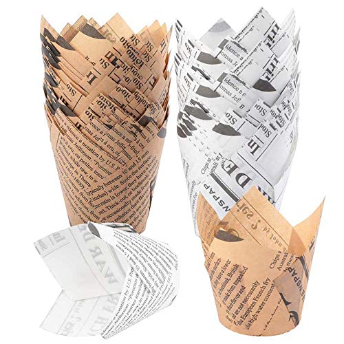 Magdalena de Tulipán, 100 Piezas Estuches para Muffins, Vaso de Papel para Hornear, Estuches para Cupcakes para Cursos de Panadería Herramientas y Accesorios para Hornos de Cocina (Marrón y Blanco)