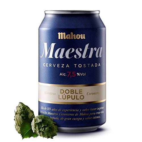 Mahou Maestra Doble Lúpulo Cerveza Lager Tostada, 7.5% Volumen de Alcohol - Pack de 24 x 33 cl