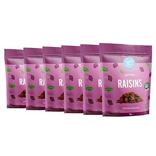 Marca Amazon - Happy Belly Uvas pasas ecológicas, 6 x 500g