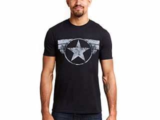 Marvel Captain America-Cap Logo Camiseta, Negro (Black Blk), Large para Hombre