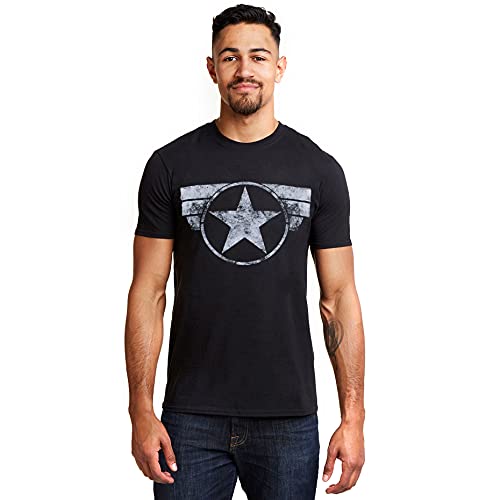 Marvel Captain America-Cap Logo Camiseta, Negro (Black Blk), Large para Hombre