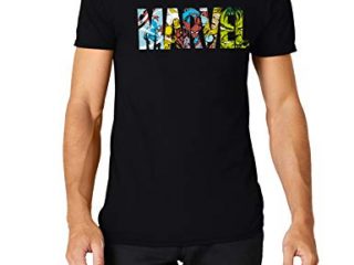 Marvel Comic Strip Logo T-Shirt Camiseta, Negro (Black), Medium para Hombre