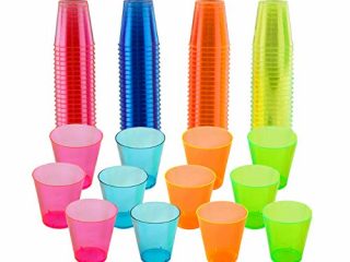 MATANA 150 Vasos de Chupito de Plástico Duro de Neón para Fiestas - 30ml