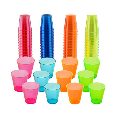 MATANA 150 Vasos de Chupito de Plástico Duro de Neón para Fiestas - 30ml
