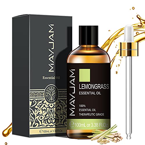 MAYJAM Aceites Esenciales de Lemongrass 100 ml, 100% Aceites Esenciales Naturales Puros, Aceite Esencial de Aromaterapia de Grado Terapéutico, Aceites de Fragancia para Relajación, Regalos Perfectos