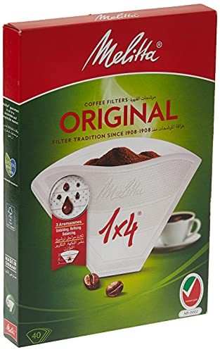 Melitta, 40 Filtros de café, Tamaño 1x4, Para cafeteras de filtro, Original, Blanco
