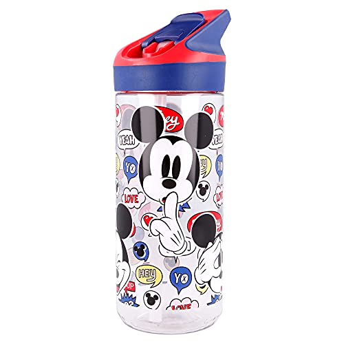 Mickey Mouse | Botella De Tritan Reutilizable Para Niños | Cantimplora Reusable Con Sistema Antigoteo Y Pajita De Silicona - Facil Apertura Con Botón - Sin Bpa - Capacidad: 620 Ml