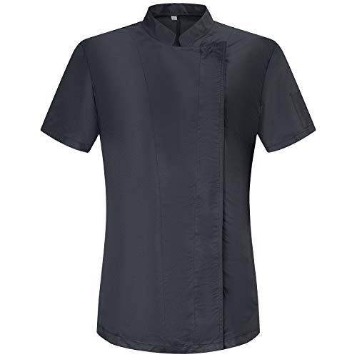MISEMIYA - Uniformes Bar Restaurante HOSTELERÍA Chaquetas Chef COCINERA Mangas Cortas (Anti Agua - Anti Grasa) - Ref.705 - L, Negro