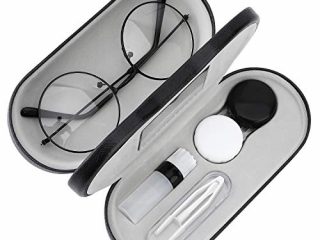 MoKo Estuche de Gafas de Doble Cara, 2 en 1 Caja Portátil de Lente de Contacto, Funda de Anteojos de PU Impermeable Ideal para Almacenar Gafas del Sol, Gafas, Lentes de Contacto, Negro
