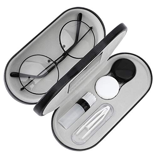 MoKo Estuche de Gafas de Doble Cara, 2 en 1 Caja Portátil de Lente de Contacto, Funda de Anteojos de PU Impermeable Ideal para Almacenar Gafas del Sol, Gafas, Lentes de Contacto, Negro