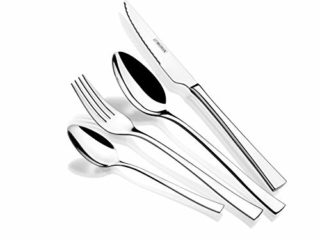 Monix Módena - Set de cubiertos de 24 piezas con cuchillo chuletero, acero inoxidable 18/10, diseño contemporaneo, acabado pulido brillante, espesor 2.5 mm (6 comensales)