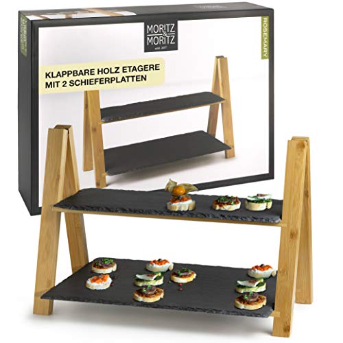 Moritz & Moritz Bandeja de Pizarra de 2 Niveles Rosemary - Etagere Negro - Platos Pizarra Rectangular - Platos de Aperitivo para Preparar y Servir