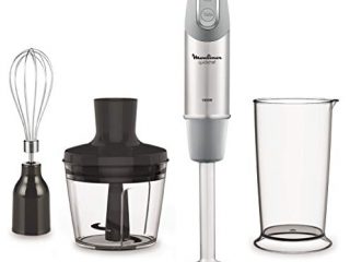 Moulinex QuickChef DD655D Batidora de Mano de 1000 W, con Regulador de 10 Velocidad Turbo con 2 Accesorios para Picar y para Montar y Vaso Medidor, Cúpula Antisalpicaduras, Acero