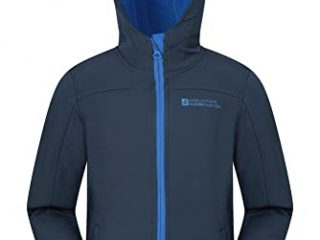 Mountain Warehouse Exodus Chaqueta Softshell para niño - Chaqueta Impermeable con Forro Polar, Cortavientos, Transpirable Trekking, montaña y Entretiempo Azul Marino 5-6 Años