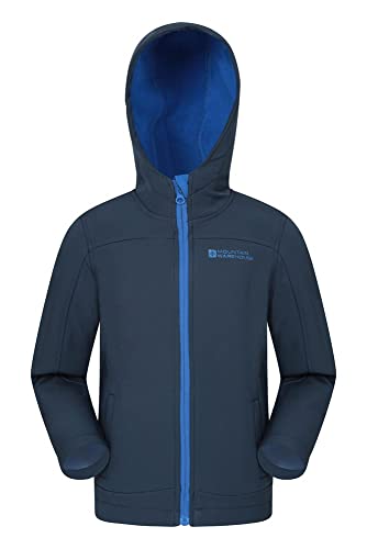 Mountain Warehouse Exodus Chaqueta Softshell para niño - Chaqueta Impermeable con Forro Polar, Cortavientos, Transpirable Trekking, montaña y Entretiempo Azul Marino 5-6 Años