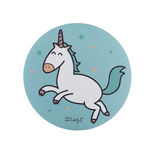 Mr Wonderful Wondee Alfombrilla para Ratón Redonda con Diseño de Unicornio sobre fondo Azul con Estrellas