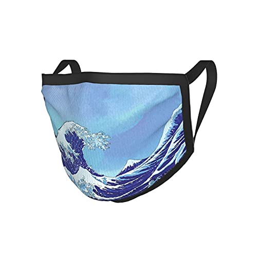 Máscara de tela Ocean Blue Decor Las grandes olas de Kanagawa Big Tsunami Nautical Pattern Navy Royal Blue Black Edge Mask