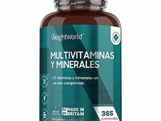 Multivitaminas y Minerales 365 Comprimidos Vegetales - 27 Vitaminas y Minerales Esenciales, Todas las Vitaminas C, A, D, B, K, E, Biotina y Minerales Yodo, Sodio, Hierro y Zinc Un Año de Suministro