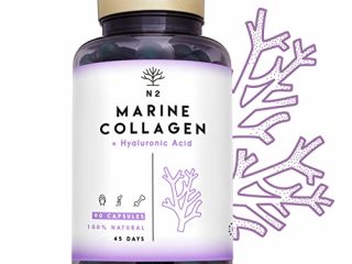 N2 Colágeno Marino Hidrolizado Magnesio Acido Hialurónico Vitamina C Suplemento Articulaciones, Piel Huesos. Colageno PEPTAN 90 Cápsulas de Clorofila. Alta Concentración, 63 g