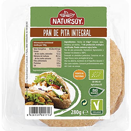 Natursoy - Pan de pita integral Natursoy, 250 g