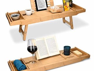 Navaris Bandeja Plegable para Cama - Mesa de bambú para bañera y sofá con Patas - Bandeja con Soporte para Poner Varios Objetos - Mesilla Auxiliar