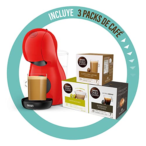Nescafé Dolce Gusto Piccolo XS De'Longhi EDG210.R - Cafetera de cápsulas con 15 bares de presión, 0.8L, con tres packs de café, color rojo